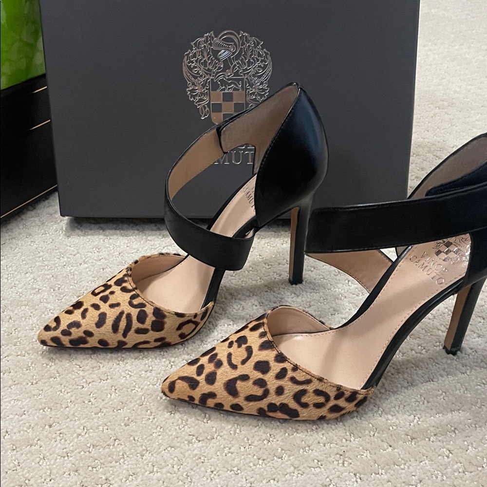 Vince Camuto Leopard and Black Heels